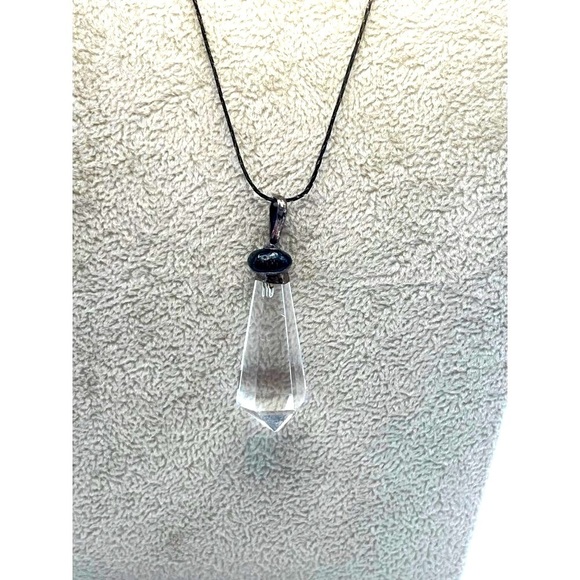 Obsidian Quartz Crystal Pendant Necklace On Black Chain. A82 - Picture 1 of 11